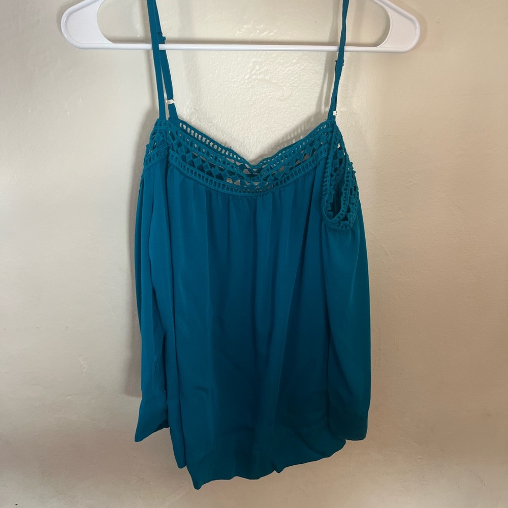 Lovestitch Turquoise Crochet Detail off-shoulder/open-shoulder boho blouse